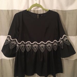 Flared Sleeve Black And White Top